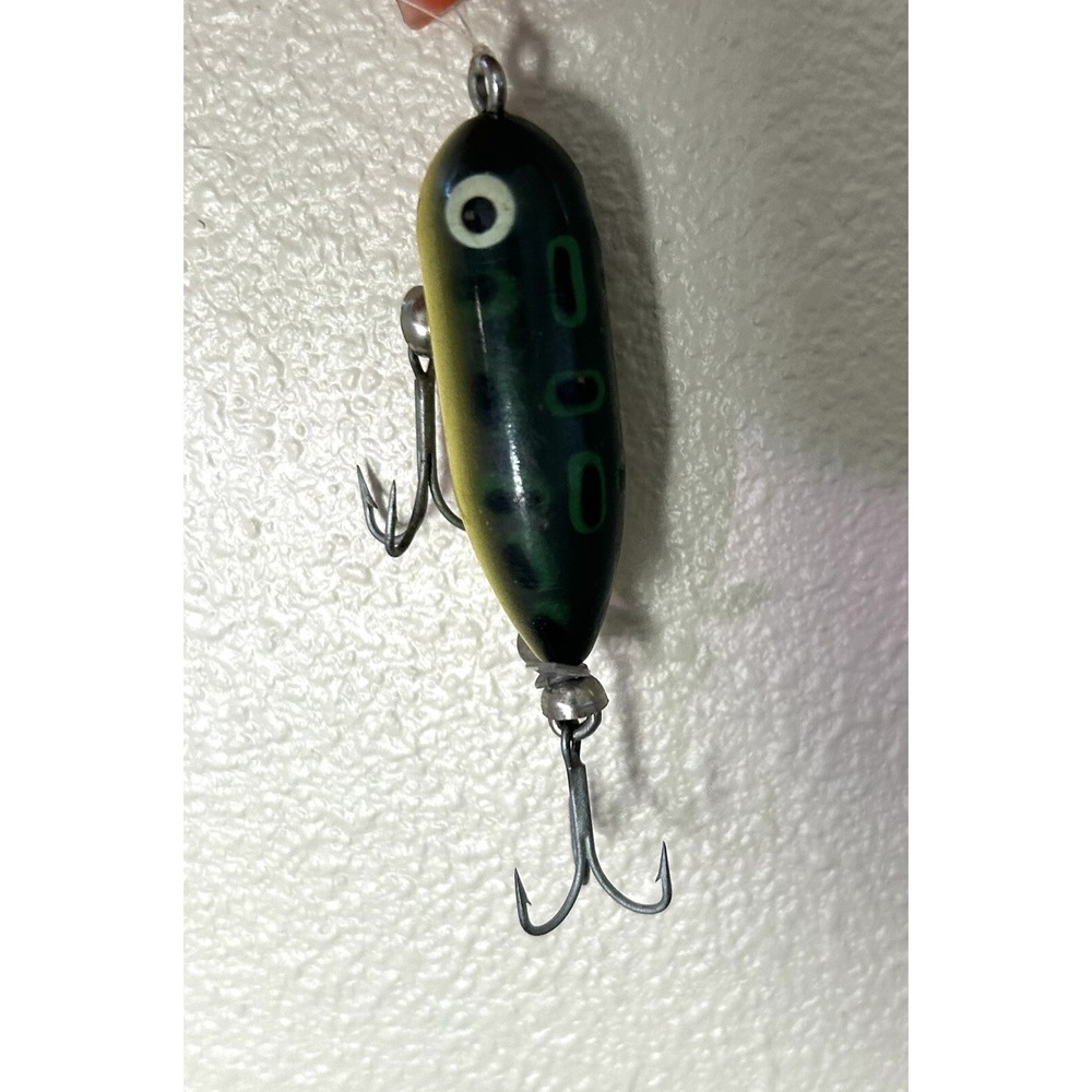 VINTAGE FISHING LURE HEDDON TINY TORPEDO FROG Green & Yellow - Picture 5 of 6